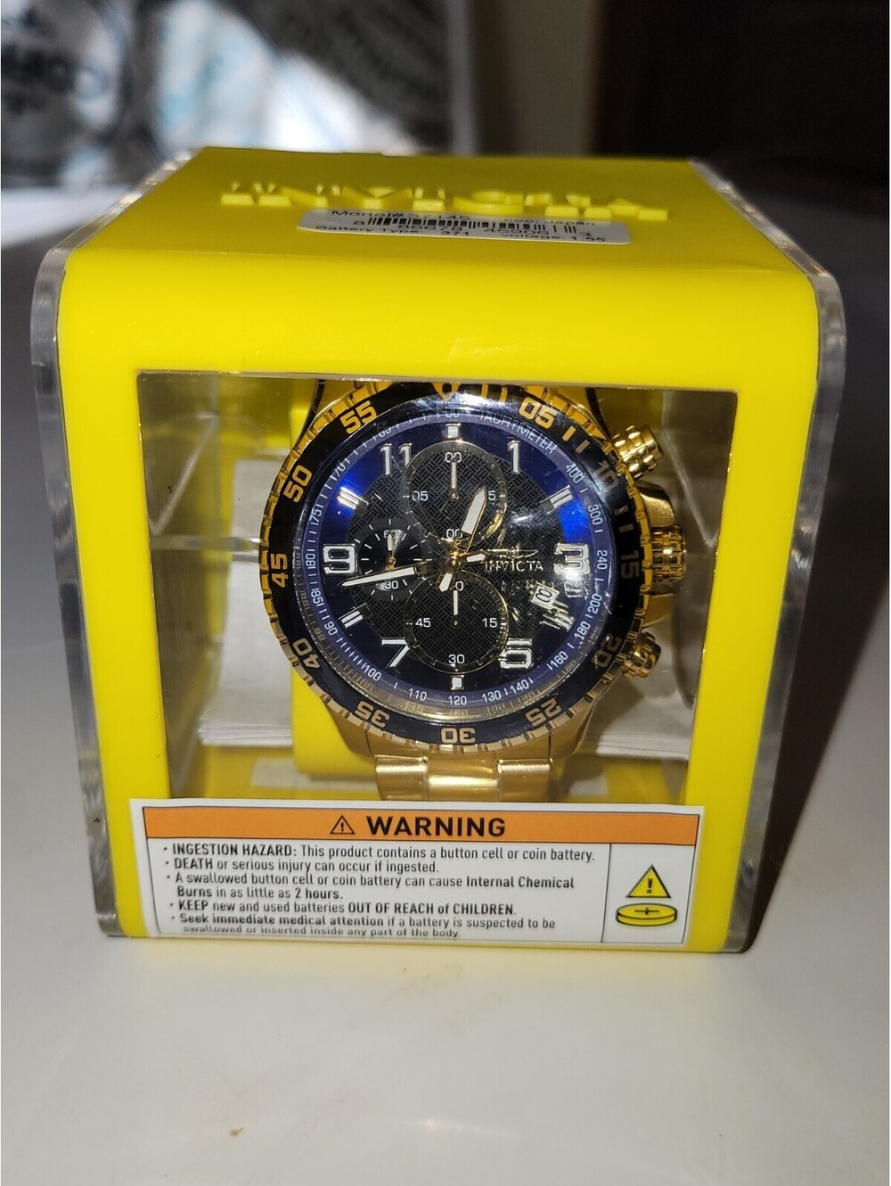 Invicta Specialty Men's 45mm Watch Gold Tone Blue Dial Chronograph 37145 - NEW.